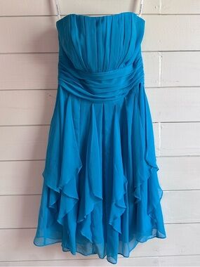 David's Bridal Strapless Teal Blue Dress